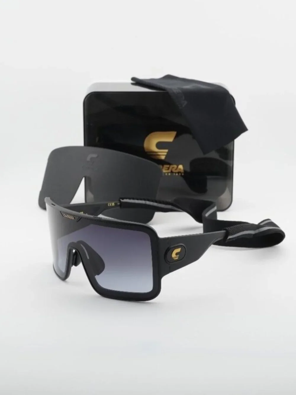 Exclusive Sale! Carrera FLAGLAB 15 0003 9O Shield Sunglasses - Black / Grey
